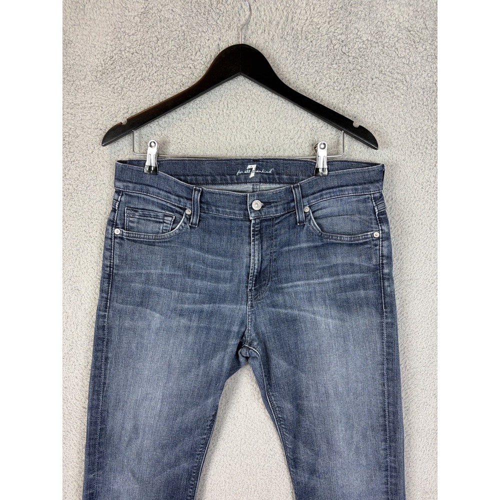 7 For All Mankind Mens 33x28 Blue Medium Wash Straight Stretch Denim Jeans
